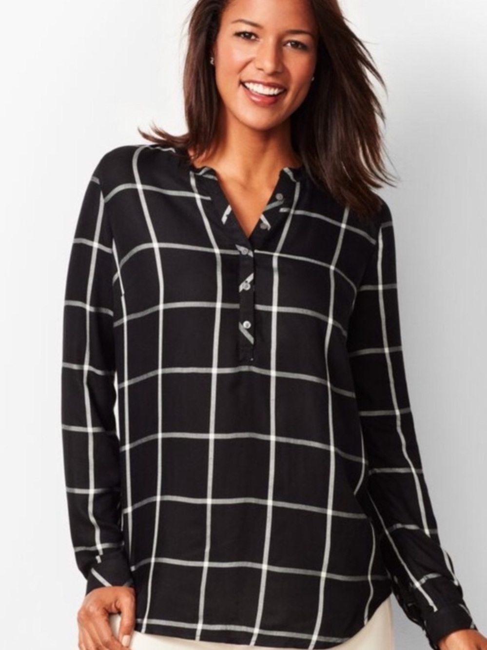 NWOT Talbots Windowpane Classic Band-Collar Popover